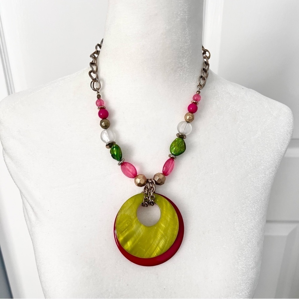 Acrylic pendant beaded funky vibrant multicolored necklace